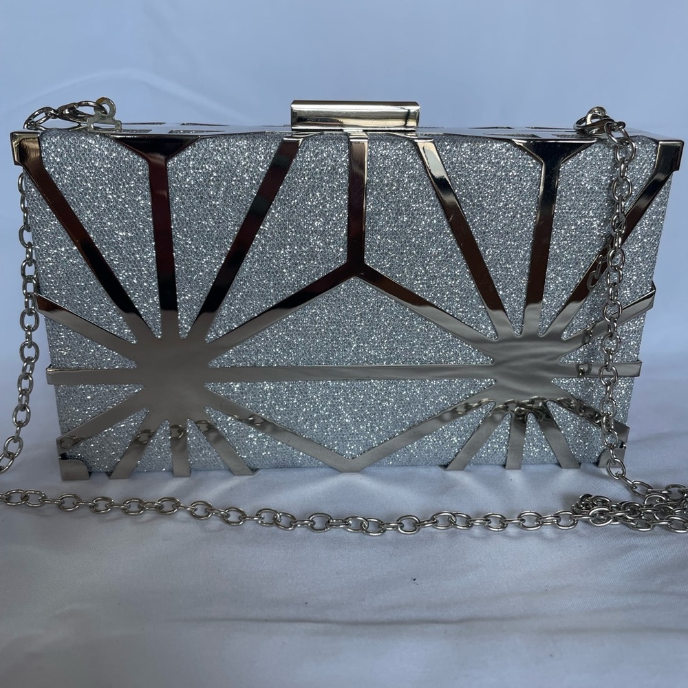 Silver Sparkle Clutch with Chain